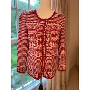 OLEANA of Norway Red and White Button Alpaca Cardigan Sweater Jacket Size Medium